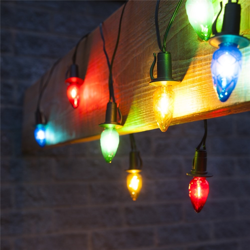 LED Udendørs lyskæde CONE FILAMENT 20xE10 19m farvet/varmhvid IP44, Fremstillet i EU