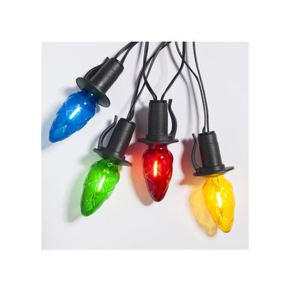 LED Udendørs lyskæde CONE FILAMENT 20xE10 19m farvet/varmhvid IP44, Fremstillet i EU