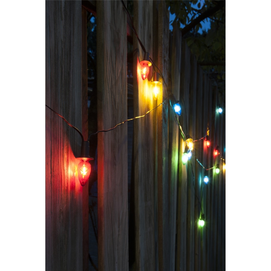 LED Udendørs lyskæde CONE FILAMENT 20xE10 19m farvet/varmhvid IP44, Fremstillet i EU