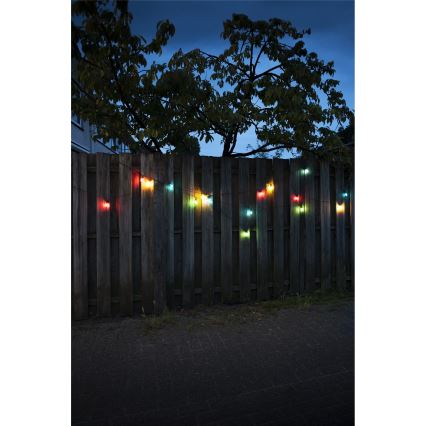 LED Udendørs lyskæde CONE FILAMENT 20xE10 19m farvet/varmhvid IP44, Fremstillet i EU