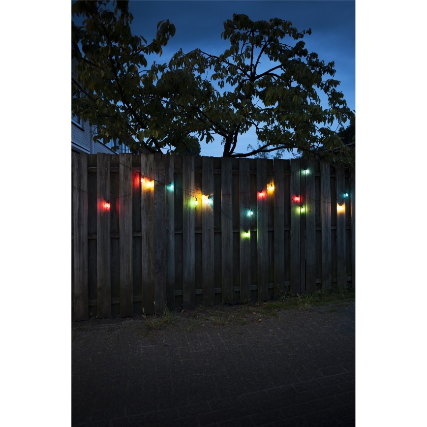 LED Udendørs lyskæde CONE FILAMENT 20xE10 19m farvet/varmhvid IP44, Fremstillet i EU