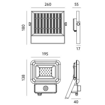 LED Udendørs solcelleprojektør med sensor LED/20W/3,7V 6500K IP65 4400 mAh