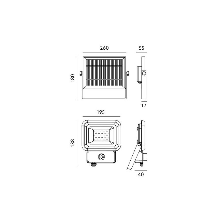 LED Udendørs solcelleprojektør med sensor LED/20W/3,7V 6500K IP65 4400 mAh