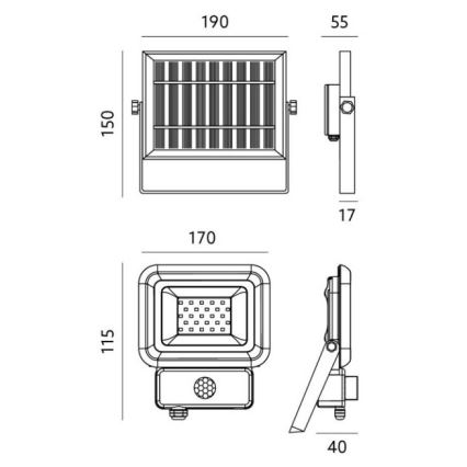 LED Udendørs solcelleprojektør med sensor LED/10W/3,7V 6500K IP65 2200 mAh