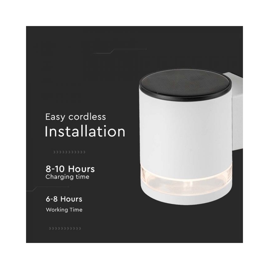 LED Udendørs solcelle væglampe LED/1W/3,7V 3000K IP54 1200 mAh hvid