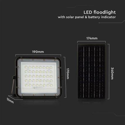 LED Udendørs dæmpbar soldrevet projektør LED/10W/3,2V IP65 6400K sort + fjernbetjening