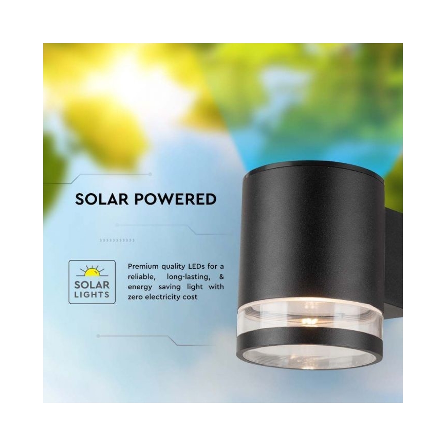 LED Udendørs soldrevet væglampe LED/1W/3,7V 3000K IP54 sort