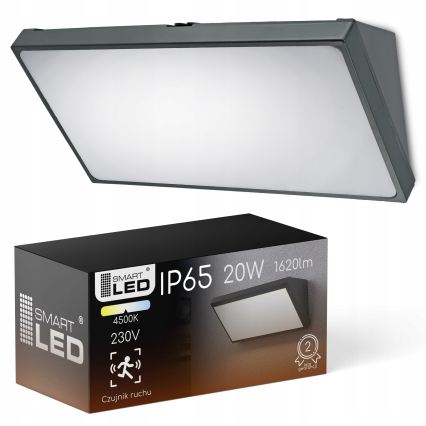 LED udendørs vægarmatur med bevægelsessensor LED/20W/230V IP65 grå