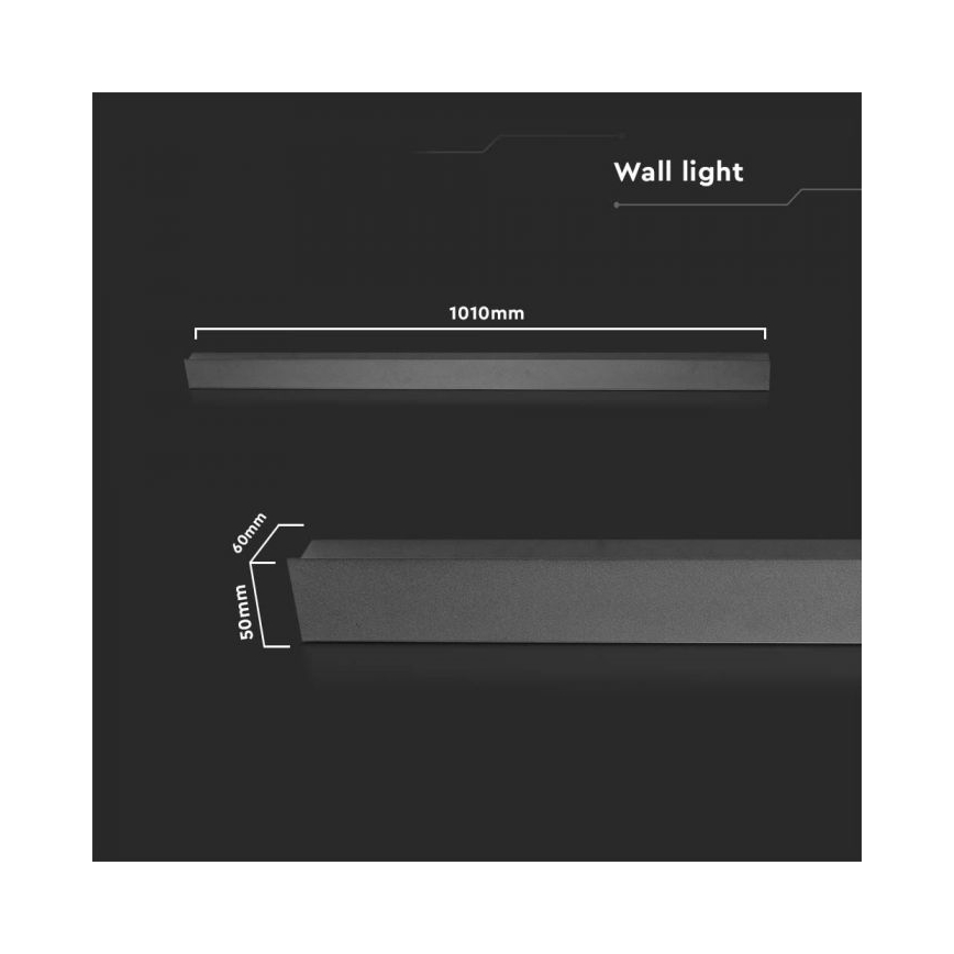 LED udendørs væglampe, 16W, 230V, 4000K, IP65, 101 cm, sort