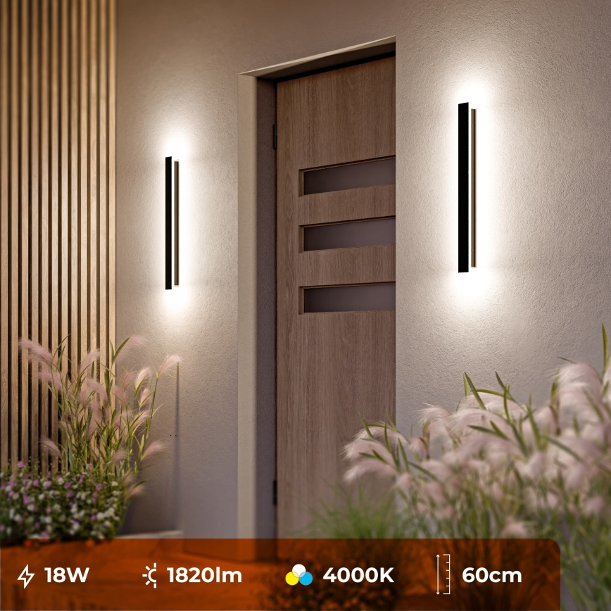LED udendørs væglampe LED/18W/230V 60 cm IP65 sort