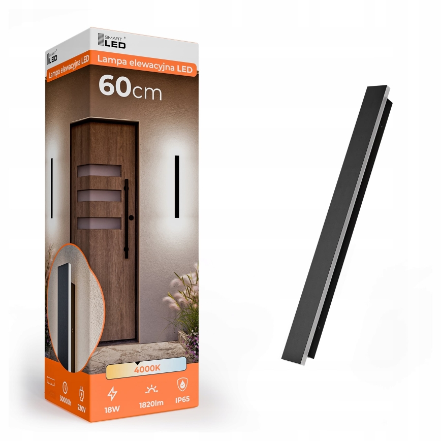 LED udendørs væglampe LED/18W/230V 60 cm IP65 sort