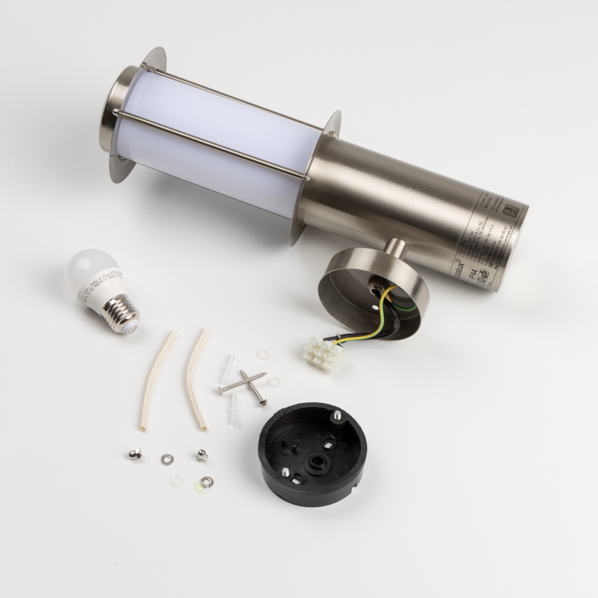 LED udendørs væglampe med bevægelsessensor 1xE27/4,9W/230V IP44 mat krom