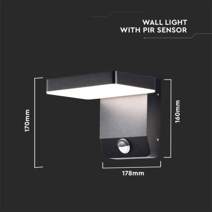 LED Udendørs wall flexible lys med sensor LED/17W/230V IP65 3000K sort