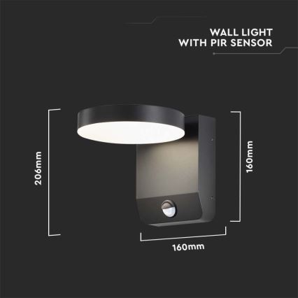 LED Udendørs wall flexible lys med sensor LED/17W/230V IP65 3000K sort