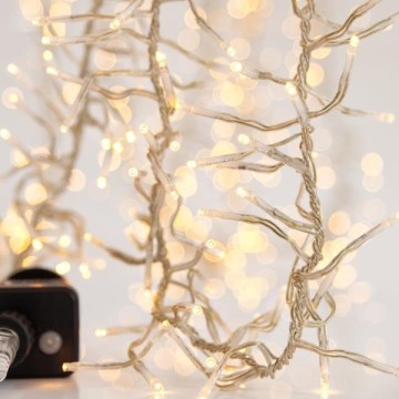 LED udendørskæde CLUSTER 1152 LED, 8 funktioner, 12 m, IP44, varm hvid