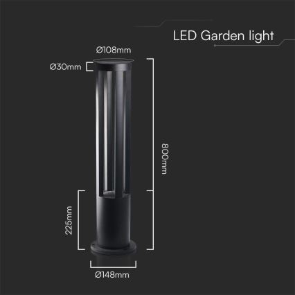 LED udendørslampe LED/10W/230V 3000K IP65 80 cm sort