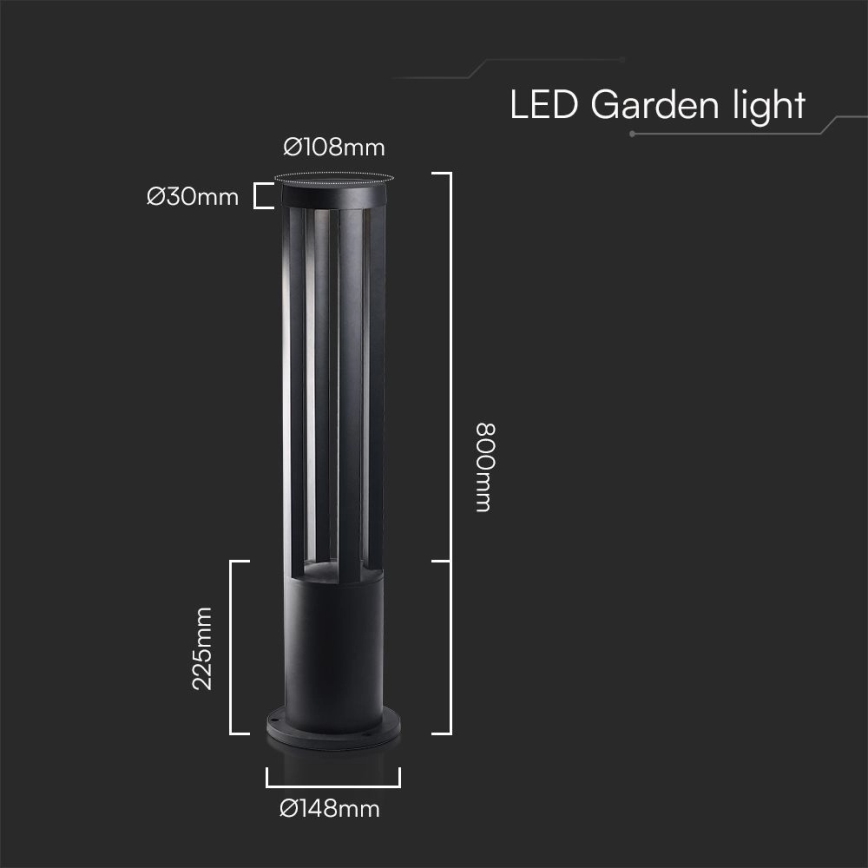 LED udendørslampe LED/10W/230V 3000K IP65 80 cm sort