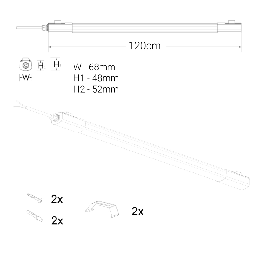 LED underskabslampe LED/60W/230V 6000K 120 cm IP65 sort
