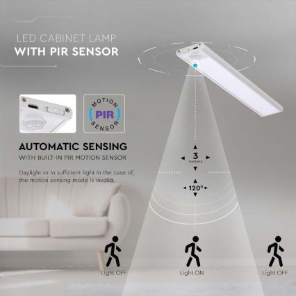 LED underskabslampe med sensor LED/2,5W/5V 3000 mAh 3000K
