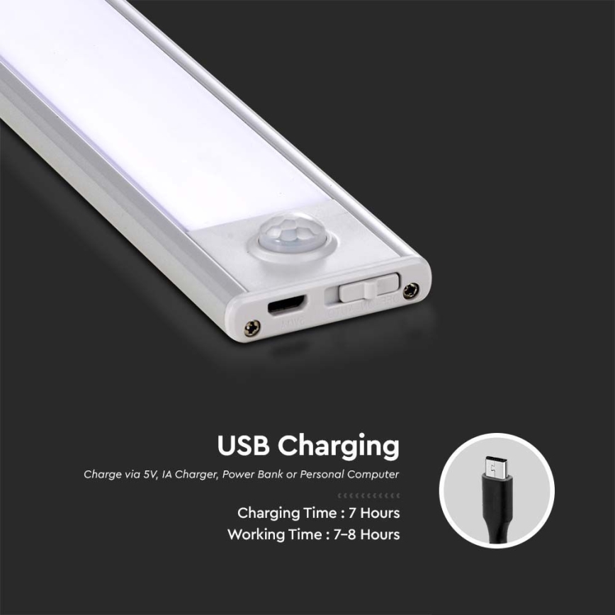 LED underskabslampe med sensor LED/2,5W/5V 3000 mAh 3000K