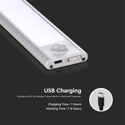 LED underskabslampe med sensor LED/2,5W/5V 4000K 3000 mAh