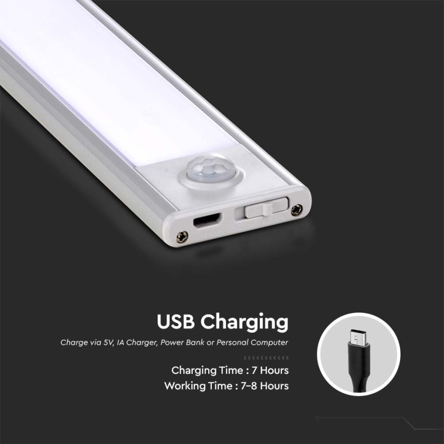 LED underskabslampe med sensor LED/2,5W/5V 4000K 3000 mAh