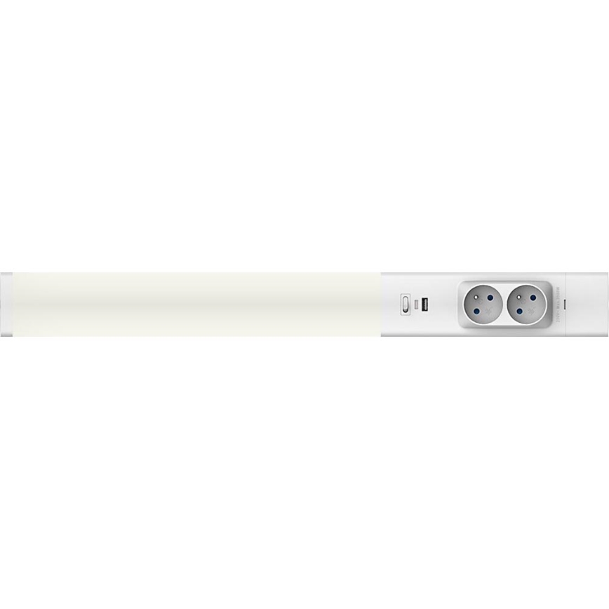 LED underskabslampe med skuffer og USB porte LED/18W/230V 4000K sølvfarvet