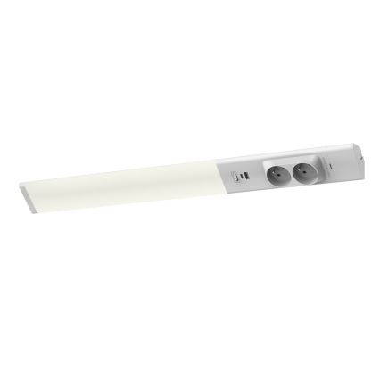 LED underskabslampe med skuffer og USB porte LED/18W/230V 4000K sølvfarvet