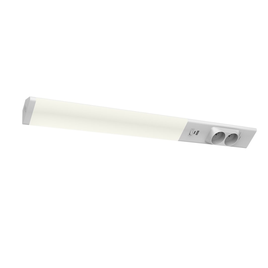 LED underskabslampe med skuffer og USB porte LED/18W/230V 4000K sølvfarvet