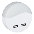 LED Vågelampe m. skumringssensor 2xUSB LED/0,45W/230V 3000K