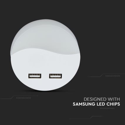 LED Vågelampe m. skumringssensor 2xUSB LED/0,45W/230V 3000K
