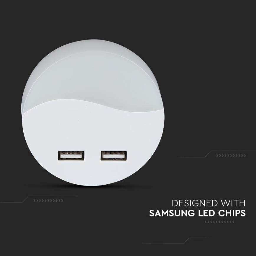 LED Vågelampe m. skumringssensor 2xUSB LED/0,45W/230V 3000K