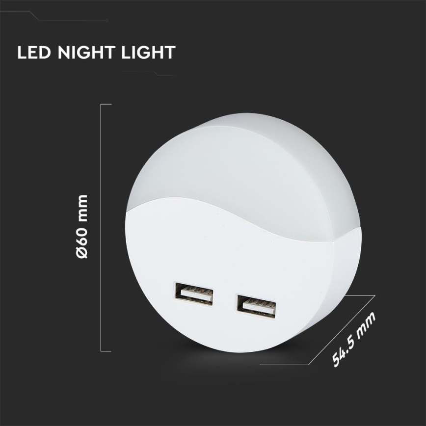 LED Vågelampe m. skumringssensor 2xUSB LED/0,45W/230V 3000K