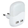 LED Vågelampe m. skumringssensor 2xUSB LED/0,45W/230V 3000K