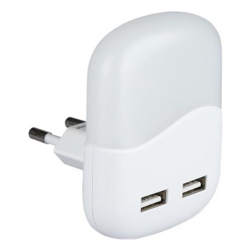 LED Vågelampe m. skumringssensor 2xUSB LED/0,45W/230V 3000K