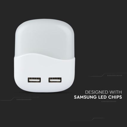 LED Vågelampe m. skumringssensor 2xUSB LED/0,45W/230V 3000K
