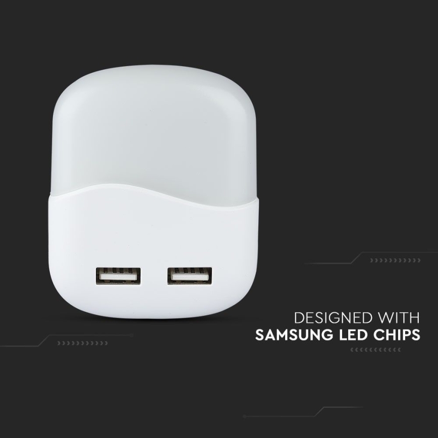 LED Vågelampe m. skumringssensor 2xUSB LED/0,45W/230V 3000K