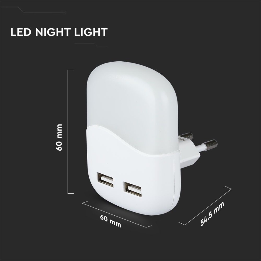 LED Vågelampe m. skumringssensor 2xUSB LED/0,45W/230V 3000K