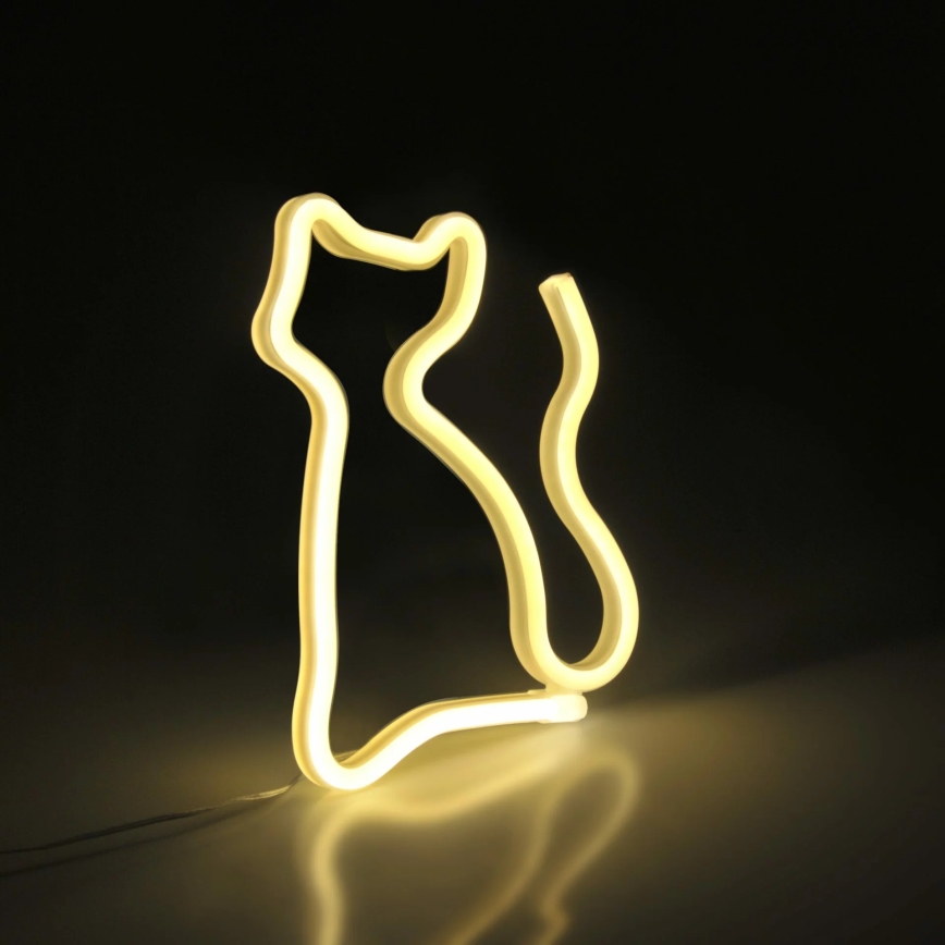 LED Vægdekoration neon CAT LED/3W/3xAA USB gul