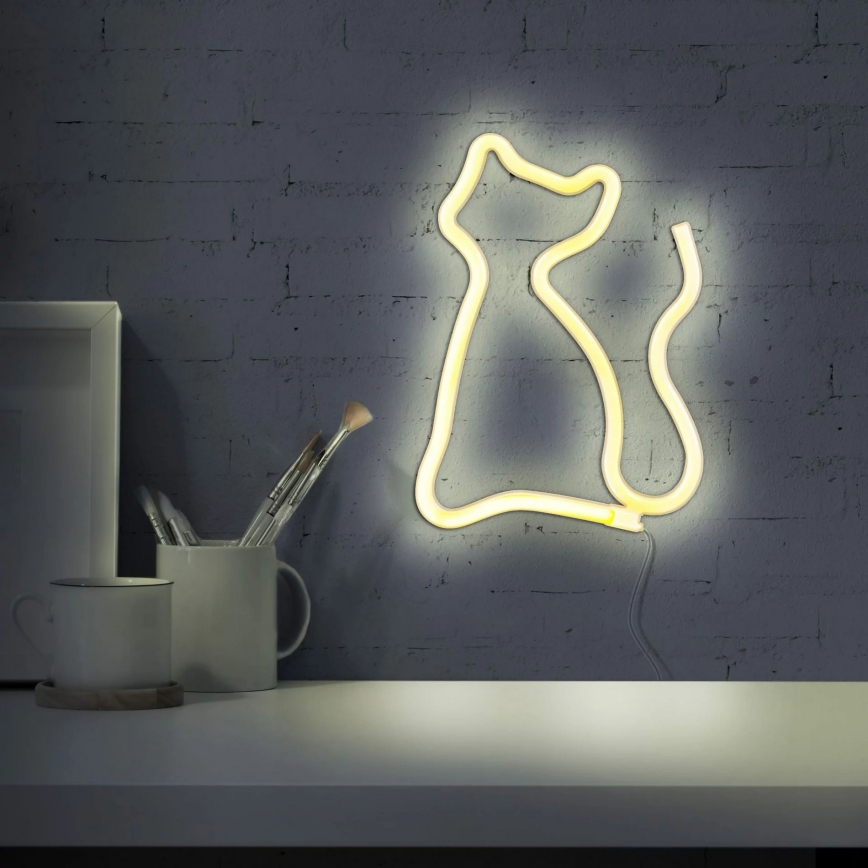 LED Vægdekoration neon CAT LED/3W/3xAA USB gul