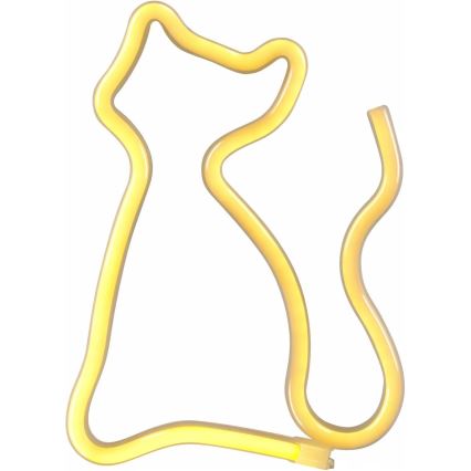 LED Vægdekoration neon CAT LED/3W/3xAA USB gul