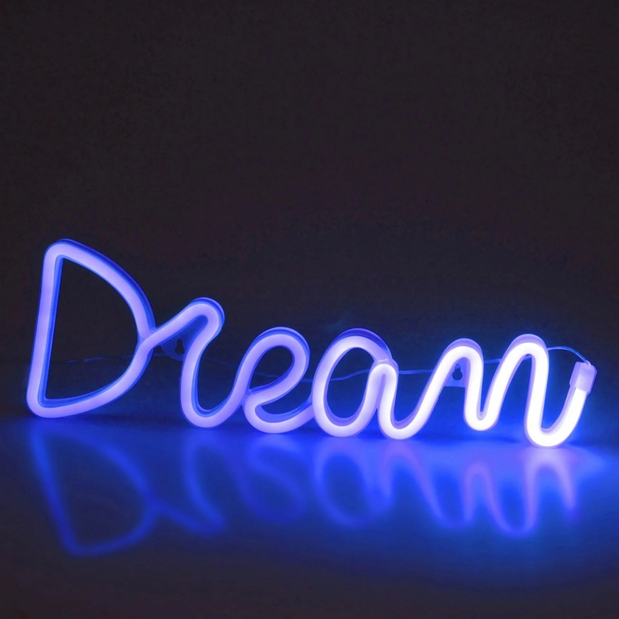LED Vægdekoration neon DREAM LED/3W/3xAA USB blå