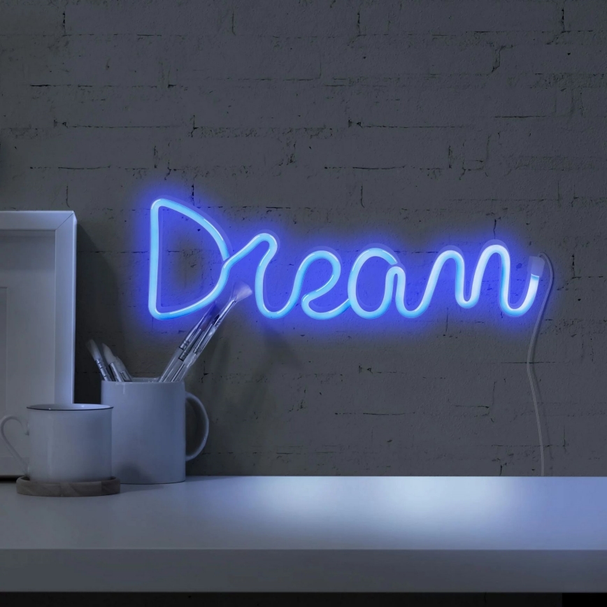 LED Vægdekoration neon DREAM LED/3W/3xAA USB blå