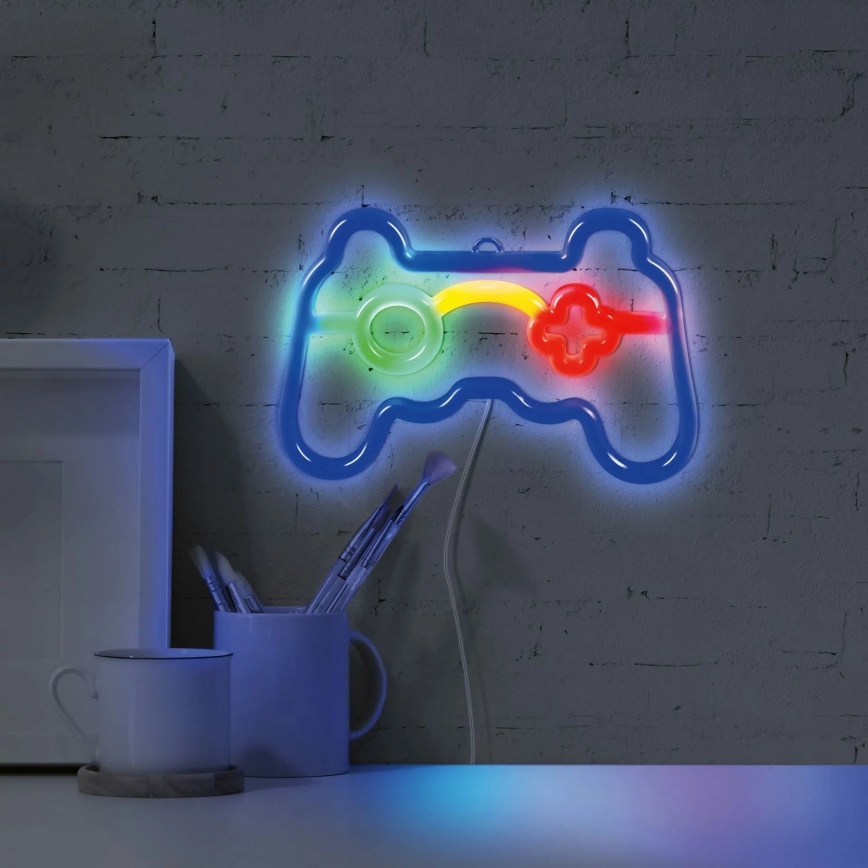 LED Vægdekoration neon GAME LED/3W/3xAA USB blå