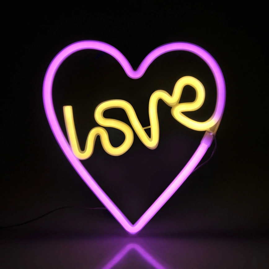 LED Vægdekoration neon LOVE LED/3W/3xAA USB lyserød