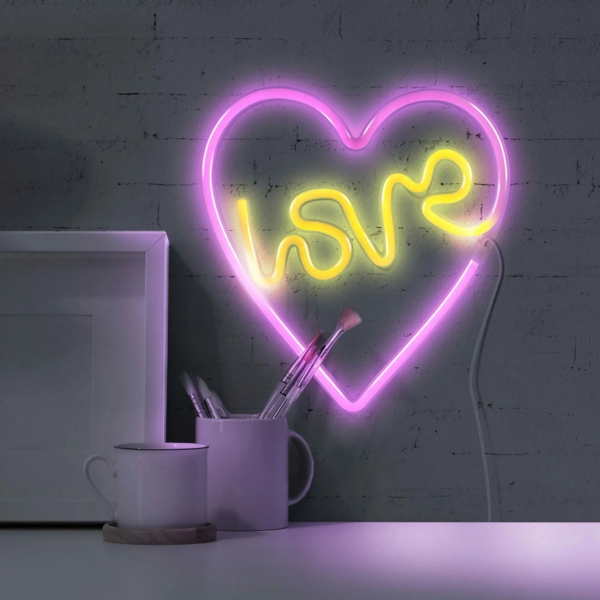 LED Vægdekoration neon LOVE LED/3W/3xAA USB lyserød