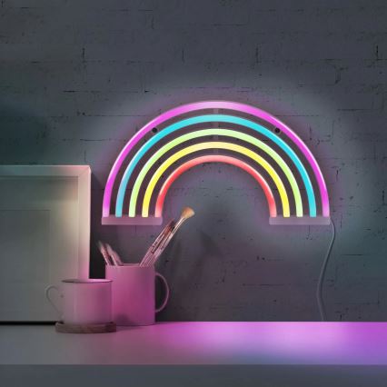 LED Vægdekoration neon RAINBOW LED/3W/3xAA USB flerfarvet
