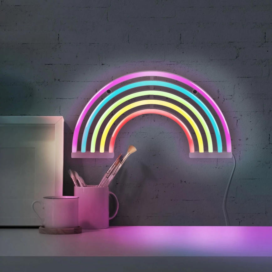 LED Vægdekoration neon RAINBOW LED/3W/3xAA USB flerfarvet