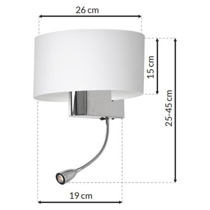 LED væglampe CASINO 1xE27/60W/230V + LED/1W/230V hvid