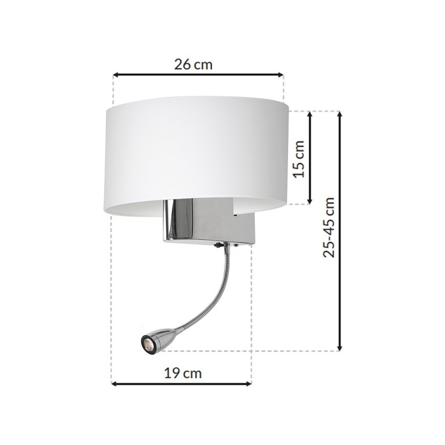 LED væglampe CASINO 1xE27/60W/230V + LED/1W/230V hvid